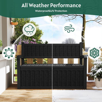 Skepphlay 70 Gallon Outdoor Storage Bench, Deck Box Bench with Armrest, Lockable Outside Benches with Storage, Deck Boxes Waterproof for Pool Patio Garden (Black)