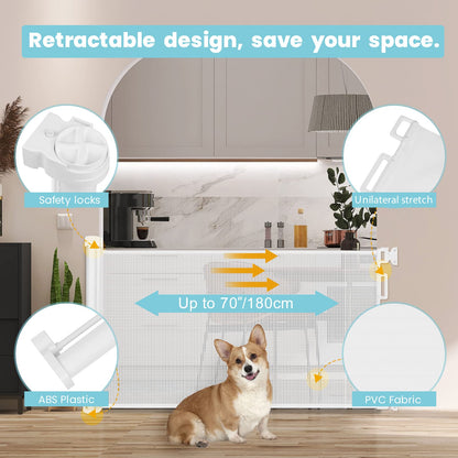 Looxii Retractable Stair Gate, Stair Safety Gate for Baby and Pet, Extends up to 71" Wide 33" Tall Dog Gate, Baby Gate for Stairs, Doorways, Hallways, Indoor and Outdoor 0-180 cm