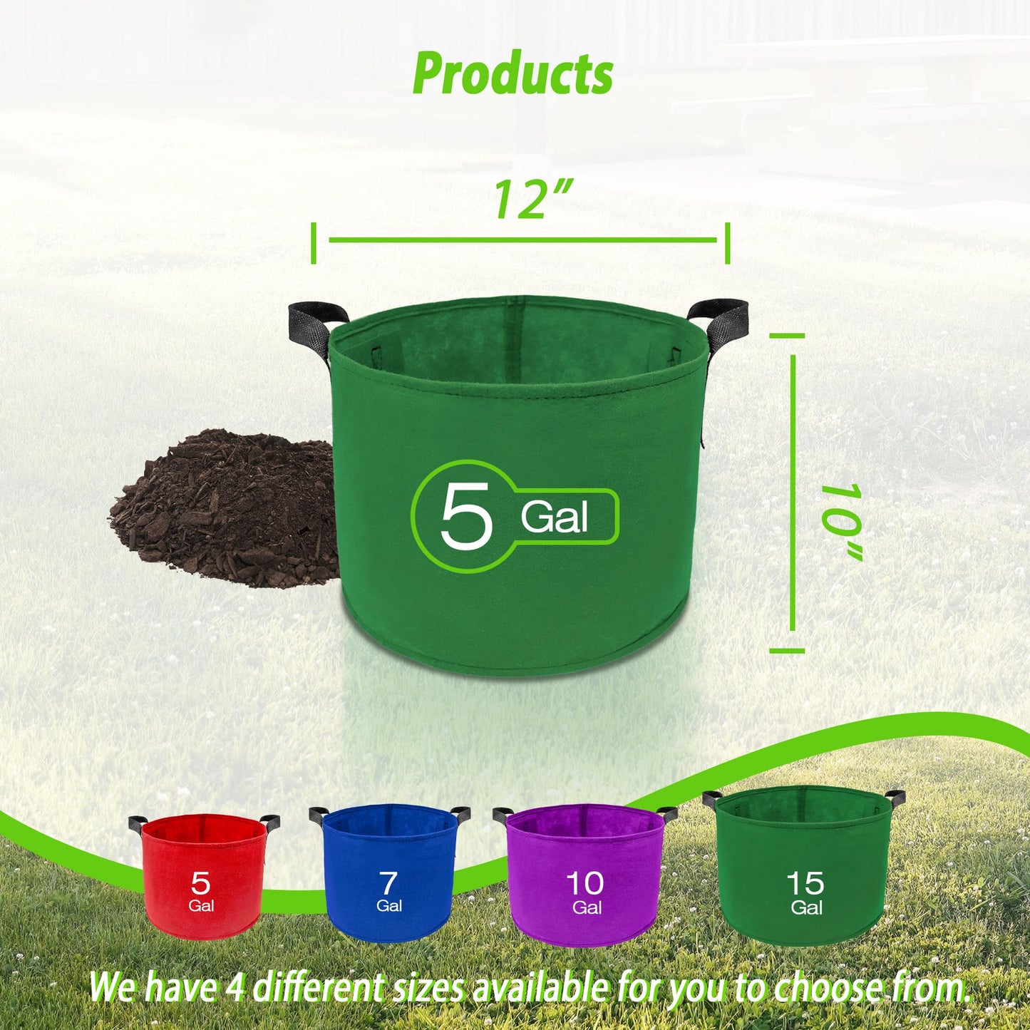 7 Pack 5 Gallon Plant Grow Bags - Mixed 7 Colors with Reinforced Handles & Aeration Design, Ideal for Tomato, Flowers & Fruits