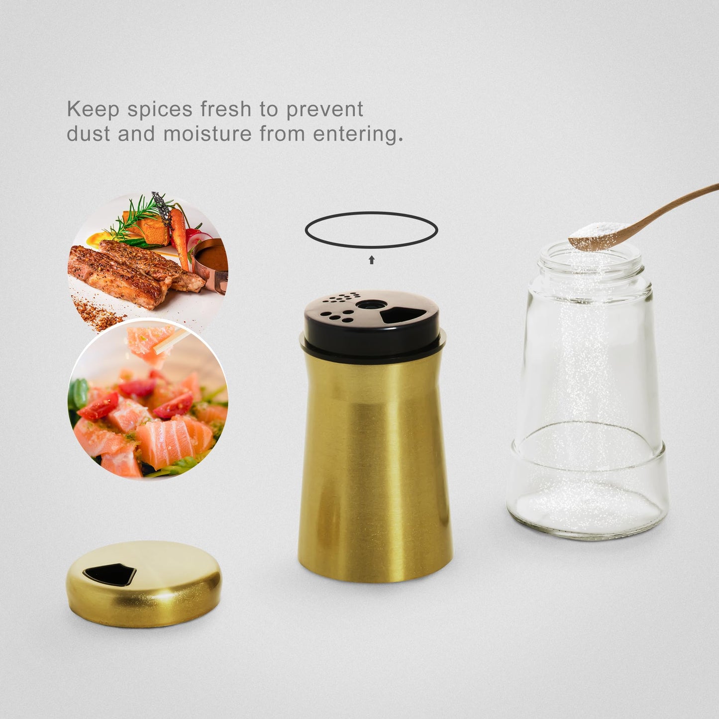 bonris Stainless Steel Salt and Pepper Shakers,Salt Shaker Clear Bottom Jar Bottle Container with Stainless Steel Top,with Adjustable Pouring Hole for Kitchen, Cooking Table, Camp