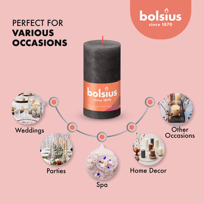 BOLSIUS 4 Pack Black (Stormy Gray) Rustic Pillar Candles - 2.75 X 5 Inches - Premium European Quality - Includes Natural Plant-Based Wax - Unscented Dripless Smokeless 60 Hour Party Decor Candles