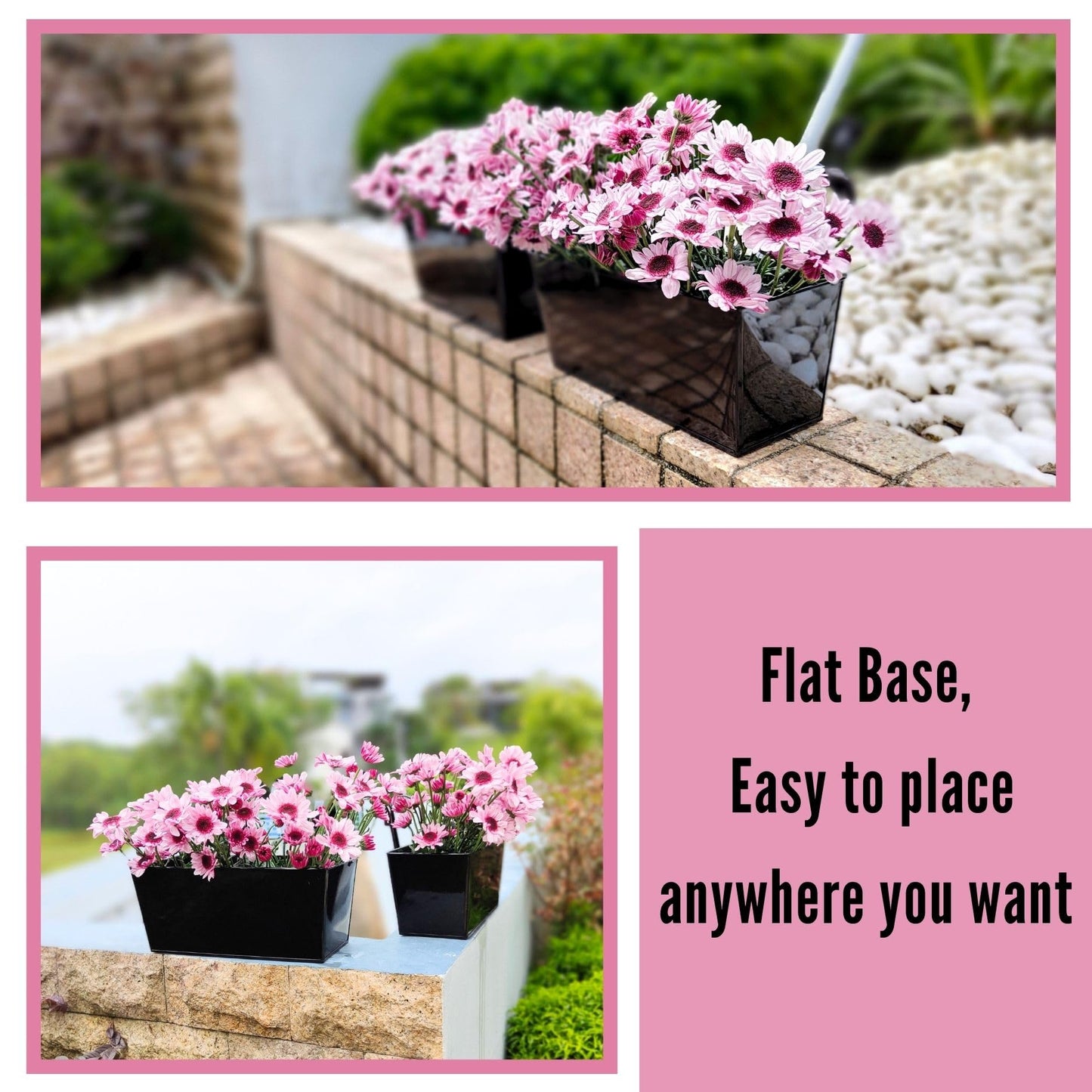 LaLaGreen Railing Planter (4 Pack, 14 Inch) Black Metal Rectangle Hanging Flower Pots Balcony Bucket Deck Rail Fence Trendy Long Strawberry Succulent Plant Holder Farmhouse Countryside Style Outside