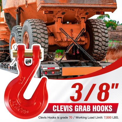 3/8" Clevis Grab Hooks (4 Pack) Heavy Duty Chain Hook for 3/8 Inch Grade 70 Chain Forged Alloy Steel- for Trailer Truck Transport - Yellow Chromate Finish - 7,500 lbs