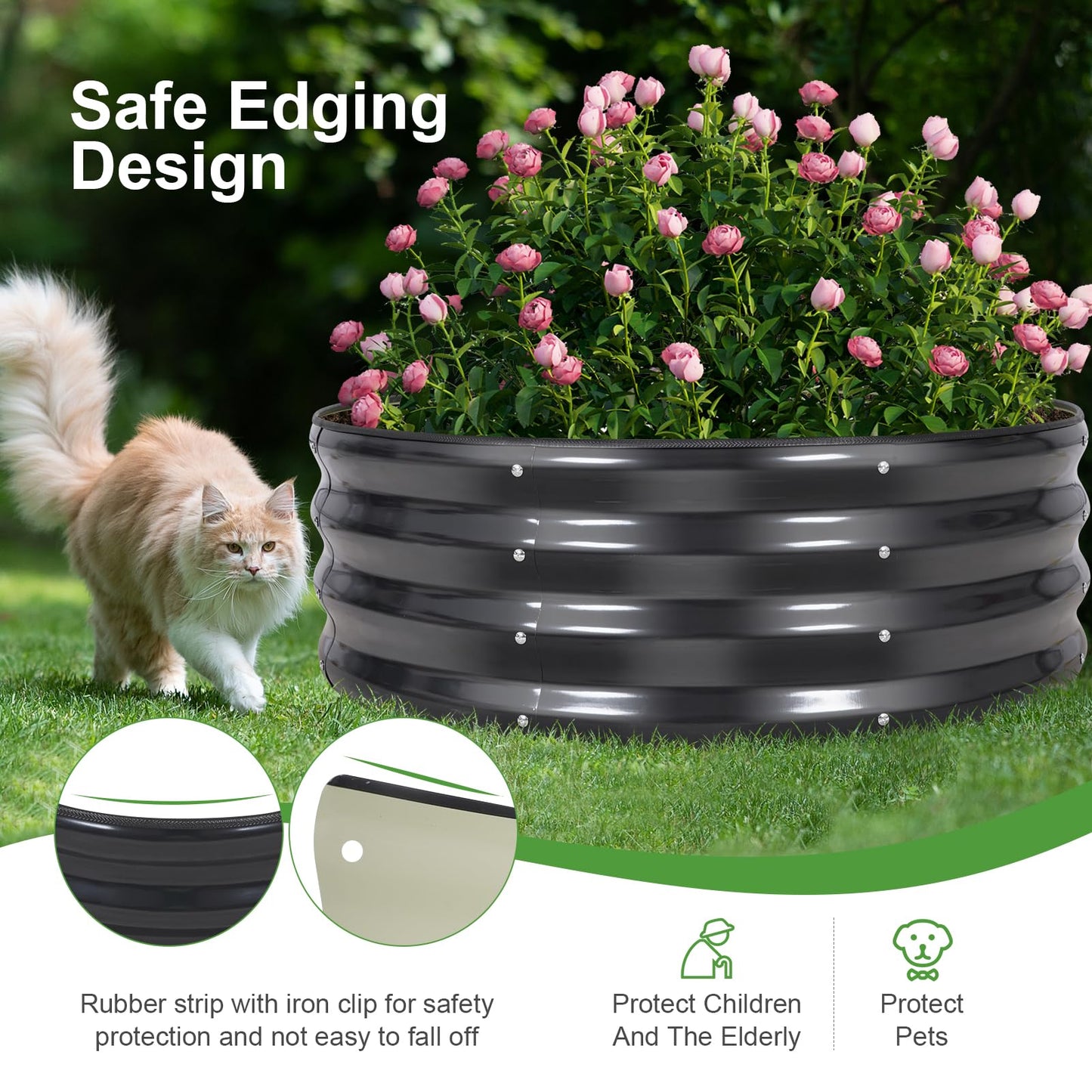 Permade Galvanized Raised Garden Bed- 2Pcs Metal Planter Boxes Outdoor | 12" Tall 36" Round Steel Raised Bed Kit & Fire Pit Ring for Gardening with Protective Tape for Vegetables, Flower (Grey)
