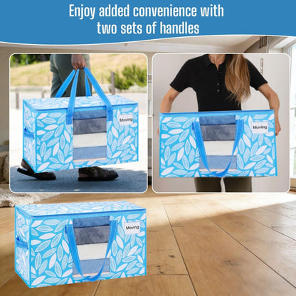 VENO 4 Pack Heavy Duty Moving Bags, Clothes and Comforter Storage Bags with Clear Window, College Dorm Essentials Packing Supplies, Foldable Boxes Alternative (Spring Breeze, 4 Pack)