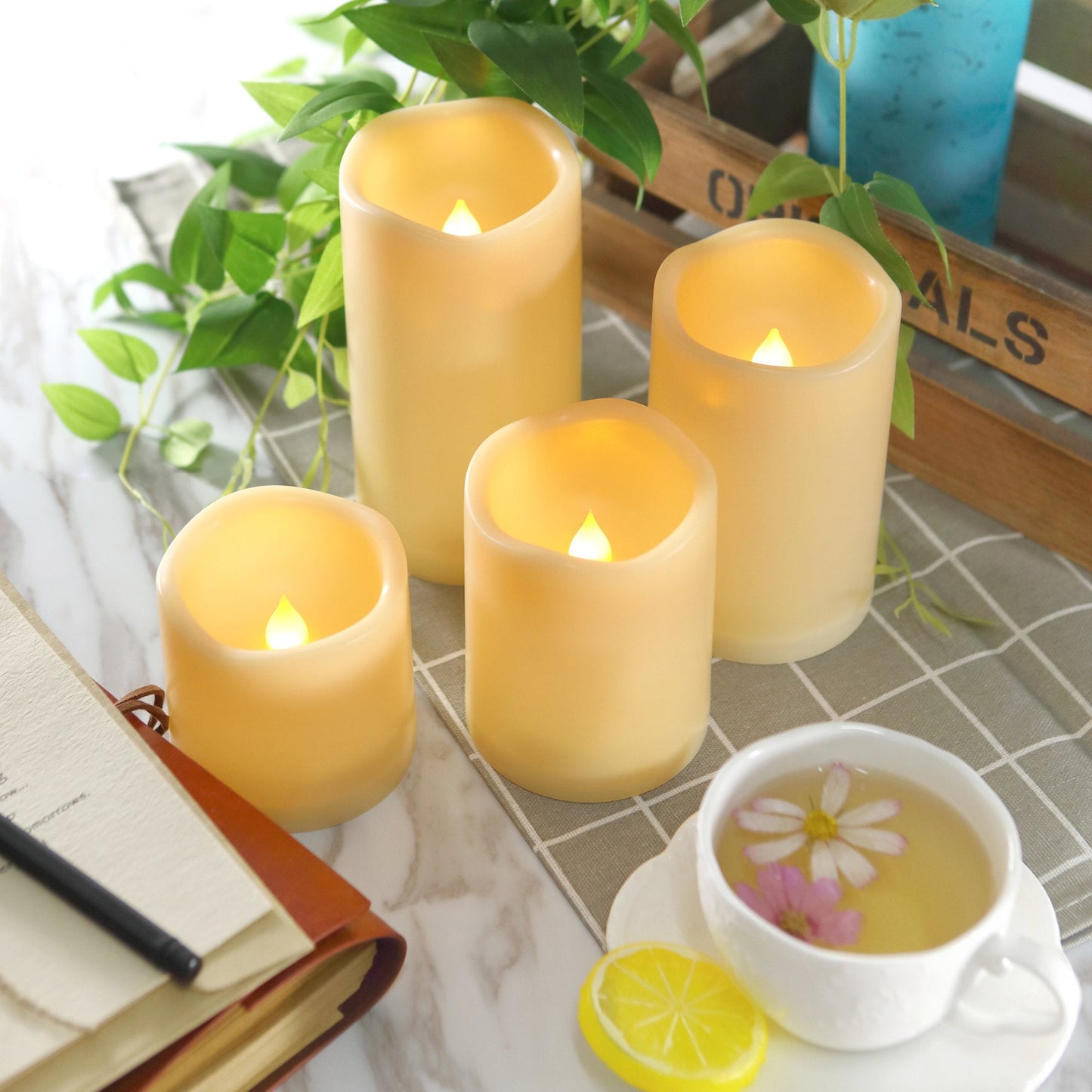 2 Pack LED Flameless Pillar Candles Waterproof Outdoor Battery Operated Candle Set with Cycling 24 Hours Timer Function for Lantern Home Garden Wedding Party Christmas Halloween Decoration 3x3 inches