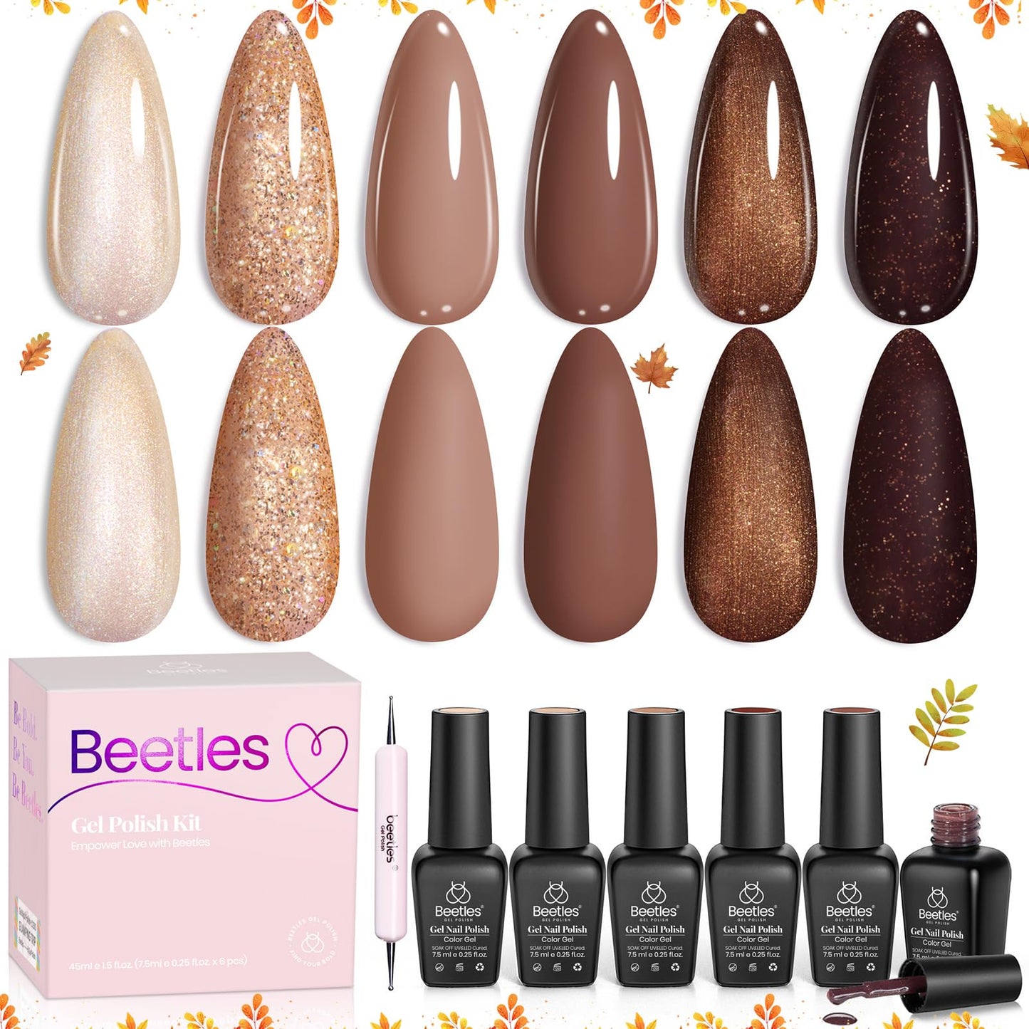 Beetles Halloween Gel Nail Polish Set – Wicked Mystic 8 Colors Gel Polish Kit, Gold Silver Black Green Blue Cat Eye Purple Red Glitter with Nail Art Accessories UV LED Soak Off Manicure Gift for Women