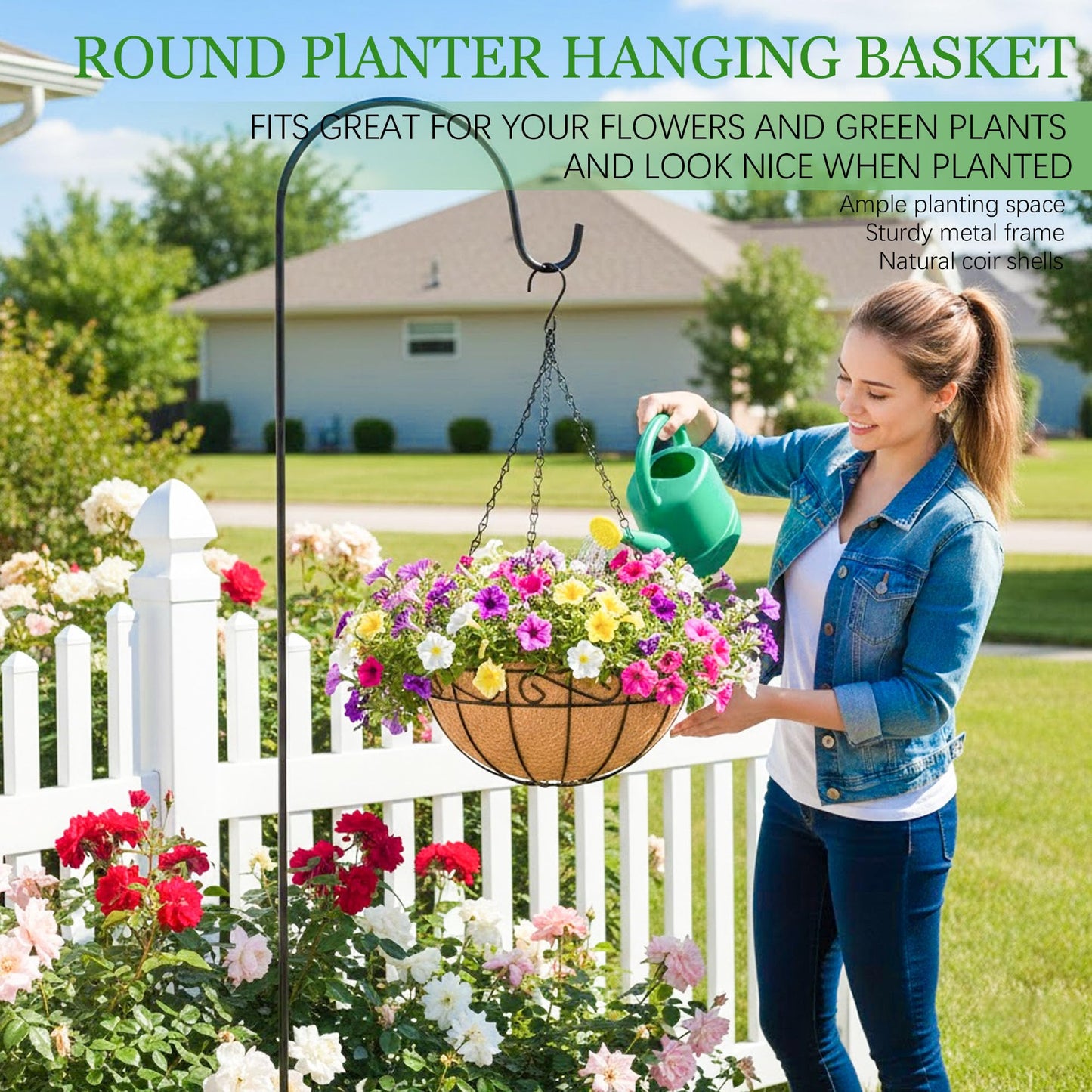 Hanging Planters for Outdoor Plants 4 Pack 14 inch Metal Hanging Flower Basket with Coco Coir Liner Wire Plant Holder Watering Flower Baskets Pot Hanger Garden Decoration for Indoor Outdoor(HBL)