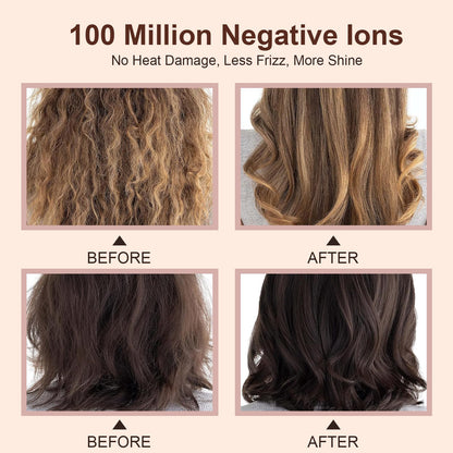 110-240V Travel Brush Hair Dryer, Small Hair Straightener Brush with European Plug Adapter for International Travel, 4 in 1 Hot Air Styler & Dryer for Drying Straightening Curling Volumizing