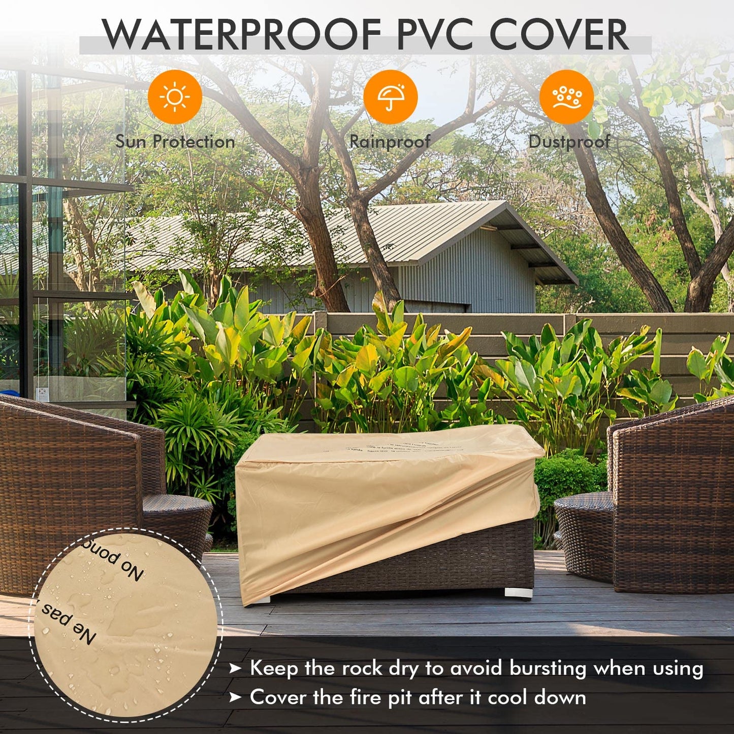 ARLIME Outdoor Propane Fire Pit Table, 40,000 BTU Propane Fire Pit Table with Tank Cover, Waterproof PVC Cover, Free Lava Rocks, Lid, Rectangular Fire Pit Table Set for Outside, Garden, Yard, Brown