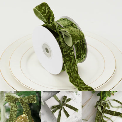 HUIHUANG Moss Green Velvet Ribbon 1 inch x 10 Yards Luxury Crushed Green Velvet Ribbon for Christmas Tree Ornaments, Gift Wrapping, Wreath Decoration, Holiday Decor, Bows, Flower Bouquets