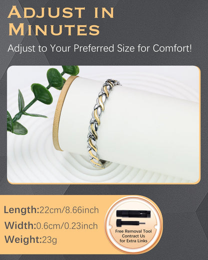 Jeracol Magnetic Bracelets for Women,Titanium Steel Ladies Magnetic Bracelets,Adjustable Wristband include sizing tool in Gift Box(Fish Tail Design-Silver Gold)