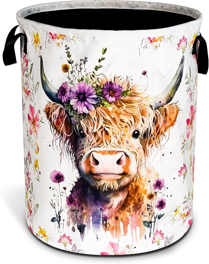 Highland Cow Laundry Basket Foldable Waterproof Oxford Cloth Funny Tote Bag