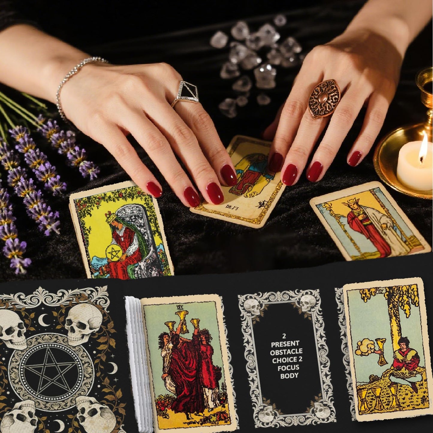 GLOBLELAND 2 Pcs Magic Divination Crystal Ball Tarot Card Holder Skull Polyester Tarot Bag Magic Divination Canvas Jewelry Storage Drawstring Pouches Accessories for Playing Cards and Tarots