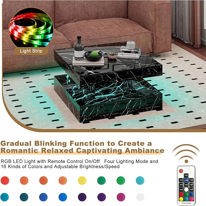 HedoAjim Black Marble LED Coffee Table