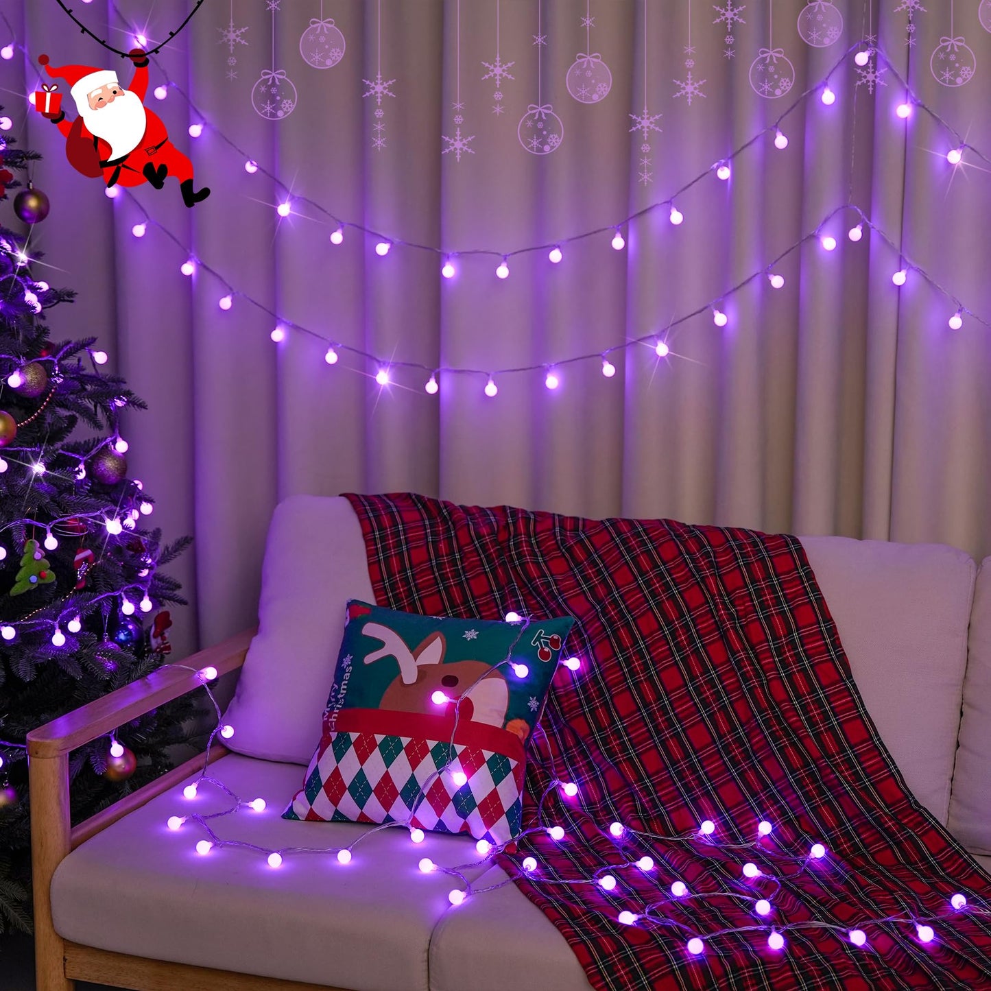 JMEXSUSS Purple Christmas Lights Indoor, Connectable 100 LED Globe String Lights Plug in with Remote, 33 ft 8 Modes Purple String Lights Outdoor for Bedroom Room Party Christmas Decor