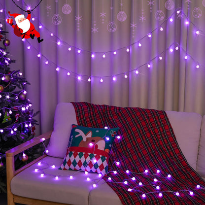 JMEXSUSS Purple Christmas Lights Indoor, Connectable 100 LED Globe String Lights Plug in with Remote, 33 ft 8 Modes Purple String Lights Outdoor for Bedroom Room Party Christmas Decor