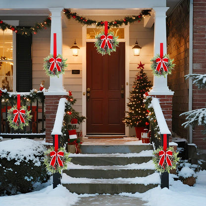 Hausse 6 Pcs Christmas Wreath, 12" Christmas Mini Wreaths for Cabinets with Red Bows, Artificial Small Xmas Wreaths Hanging Decoration Garlands for Kitchen Window Farmhouse Chair Wall Front Door