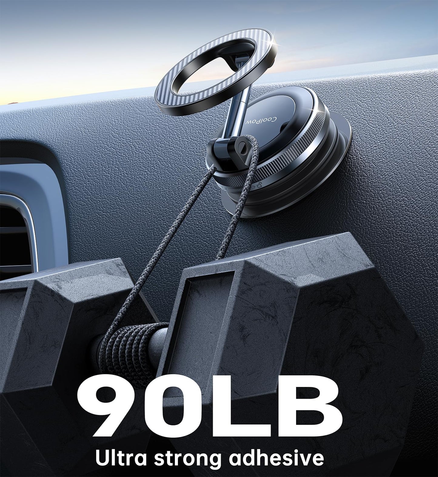 Coolpow【Newest Vacuum Magnetic Phone Holder for Car Phone Holder Mount【Movable Vacuum Suction】Magsafe Car Mount Cell Phone Holders for Your Car Accessories for Women Men for iPhone 17 16(Carbon Fiber)