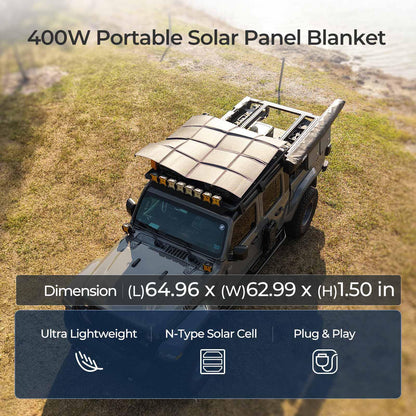 RENOGY REGO 400W Portable Solar Panel, Renogy Solar Blanket N-Type Foldable Solar Panel, 25% High Efficiency, Lightweight Solar Panel Charger for Camping, RV, Marine, SUV, Off Grid Applications