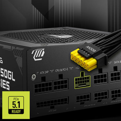 MSI MAG A850GL PCIE5 Power Supply Unit, 850W, 80 Plus Gold, Fully Modular, ATX 3.0, PCIe 5.0 GPU Support, Black Flat Cables, 7 Year Warranty