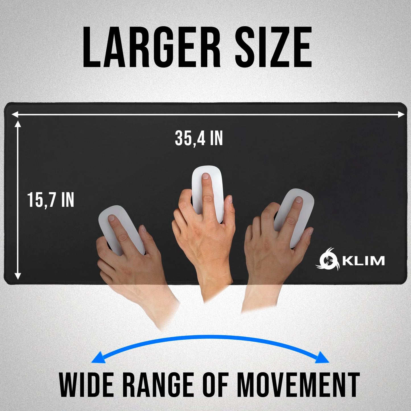 KLIM Mousepad XXL - Extended Surface - Extra Large Gaming Mousepad Mat - Non-Slip Rubber Base - High Precision Textured Surface - 900 x 400 x 4 mm - Black