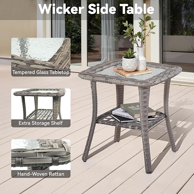 3 Pieces Patio Furniture Sets-Outdoor PE Rattan Wicker Chairs