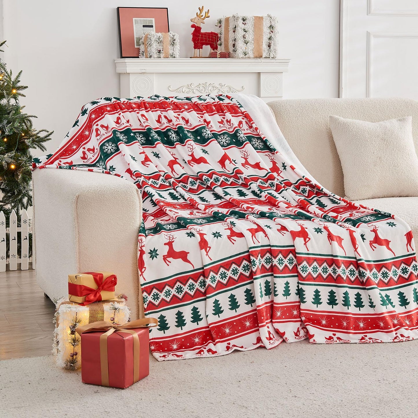 Gogreen Cozy Blanket Printed Twin Christmas Blanket - 300 GSM Fleece for Home Decoration, Ultra Soft Microfiber (Twin - 60" x 80") - E