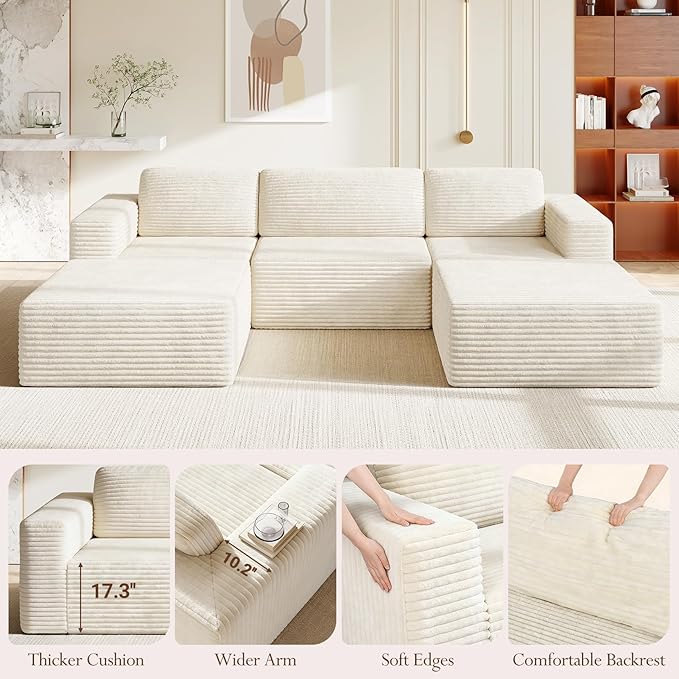 Vesgantti 119" Oversized U-Shaped Modular Sectional Sofa, Corduroy Cloud Couch