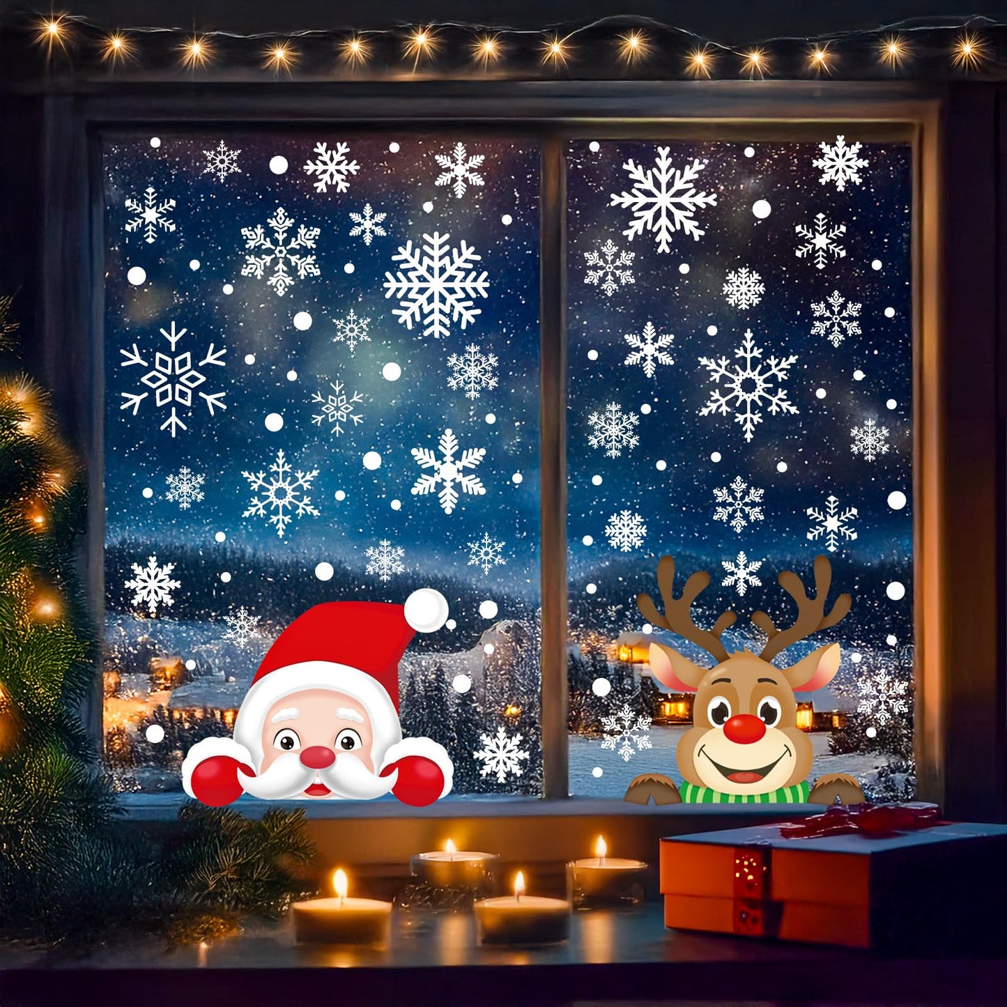 Lansian Christmas Snowflakes Window Clings Decal Stickers, 350PCS+ Xmas Holiday Home Winter Wonderland Decorations Santa Claus Reindeer Ornaments Frozen Party Supplies(10 Sheets)