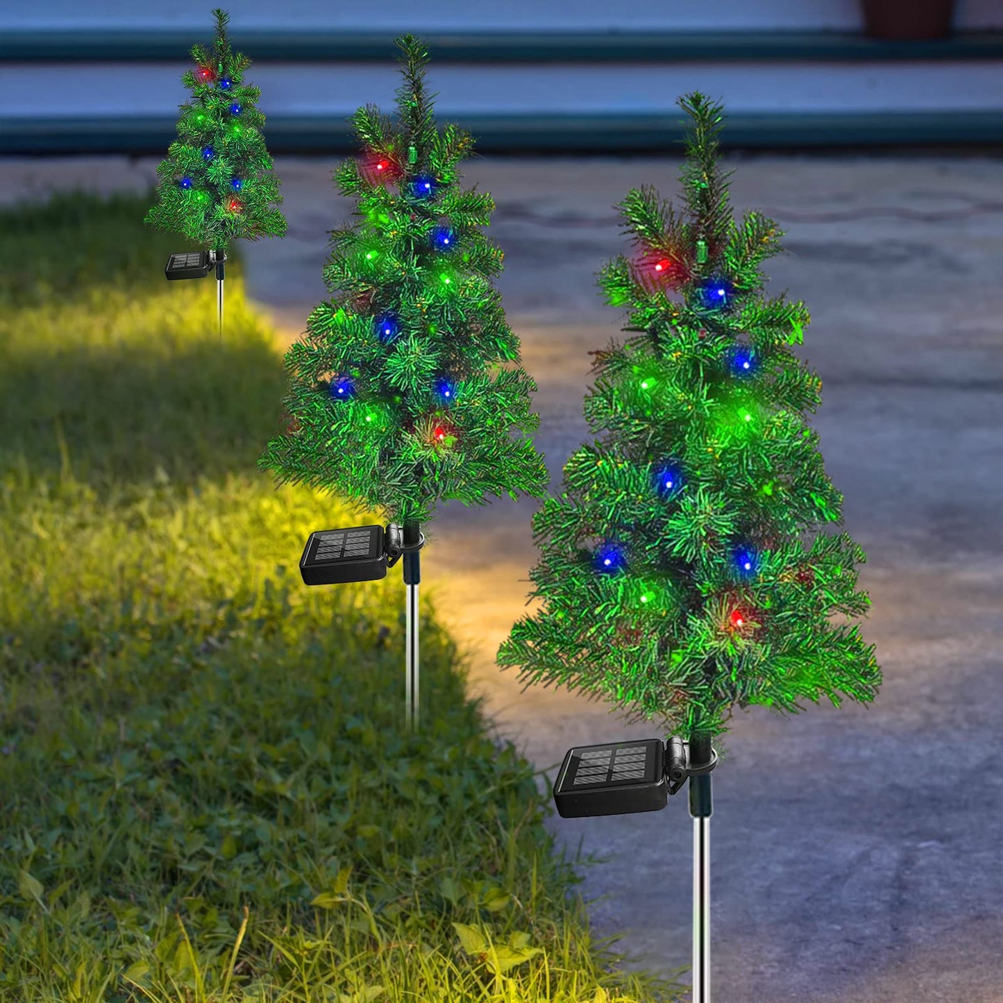 Solar Christmas Tree Garden Stake Lights Outdoor Waterproof Pathway Lights Xmas Tree Light for Lawn Patio Yard Front Porch Christmas Decor 2pcs