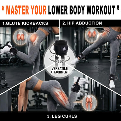 Sliding D-ring Ankle Straps for Cable Machine, Stirrup Style Leg Cuffs with Under-Foot Strap, Long-lasting Non-slip Glute Kickback Attachments for Women Men