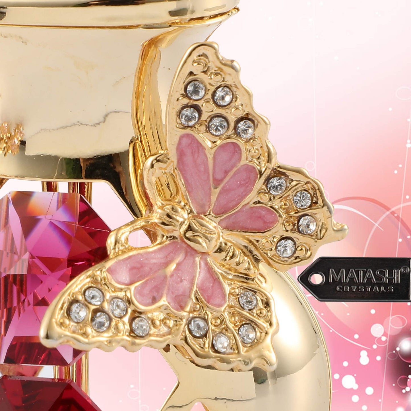 Matashi Crystal Studded 24K Gold Plated Tulip Bouquet in Butterfly Vase – Unique Crystal Flower Figurine for Women, Anniversary, Birthday, and Home Decor Centerpiece