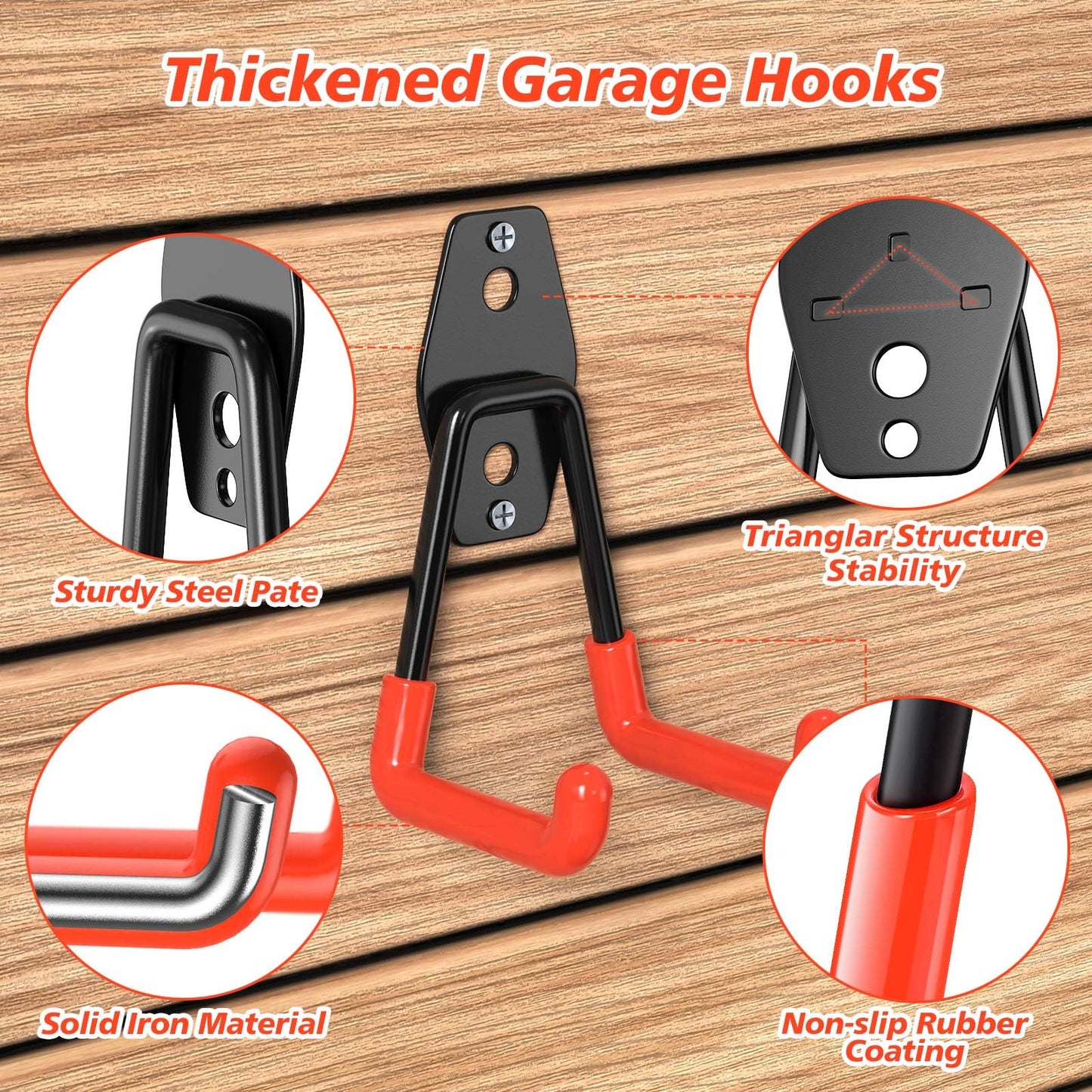 MIKRUI 30 Pack Heavy Duty Garage Hooks,Solid Steel Wall Mount Hangers,with Anti-Slip Coating,for Hanging and Organising Ladder,Bike,Ropes,Broom,Garden,Yard and Power Tools