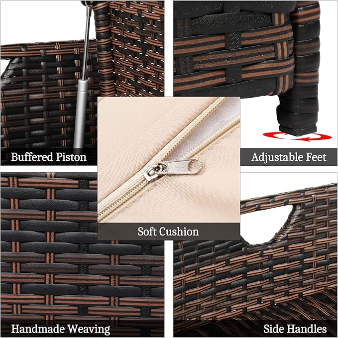 VINGLI 40 Gallon Outdoor Rattan Deck Box w/Cushion, Patio Wicker Storage Box, Garden Deck Storage Bin for Garden, Balcony, Porch, Pool, Yard, Brown