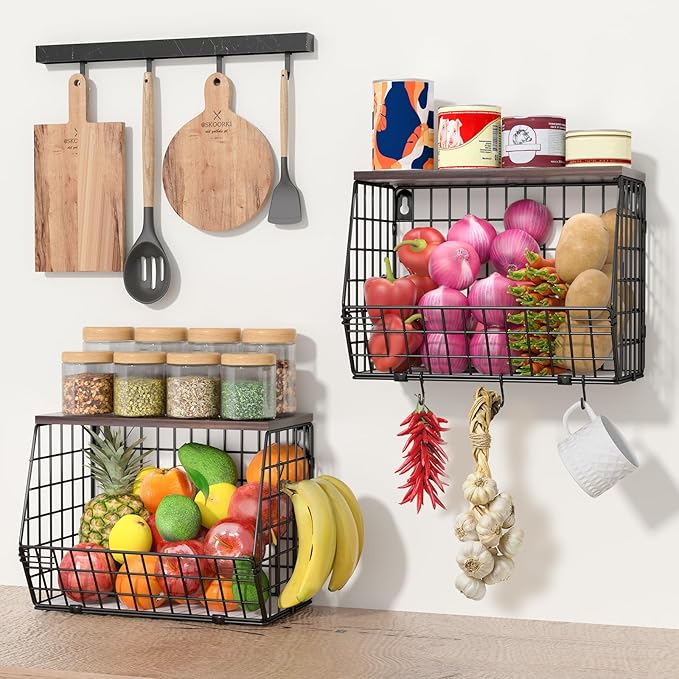 2 Tier Fruit Bowl Fruit Basket for Kitchen Counter Stackable Wall Mounted