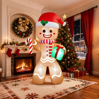 Partyotu Christmas Inflatable Gingerbread Man, Blow Up Holiday Party Decor with Build-in LED Lights, Waterproof Inflatable Christmas Decorations for Outdoor Roof Yard Lawn Garden Indoor (Brown, 8FT)