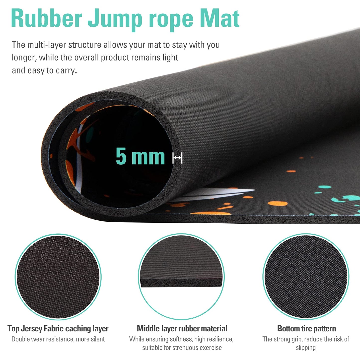 Jump Rope Mat Large Rubber Exercise Mat Workout Mats for Home Gym Flooring Non-Slip Oval Design for Floor & Rope Protection