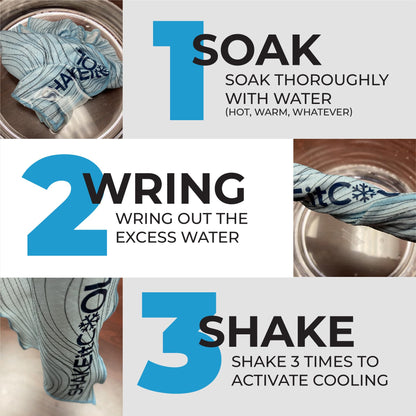 SHAKEitCOOL Original Cooling Towel – Be Cool in Style - Heat Relief, Soft, Lightweight, Sun Protection, Easy Clean - Perfect for Biking, Running, Yoga, Gym, Gardening - Blue Wave