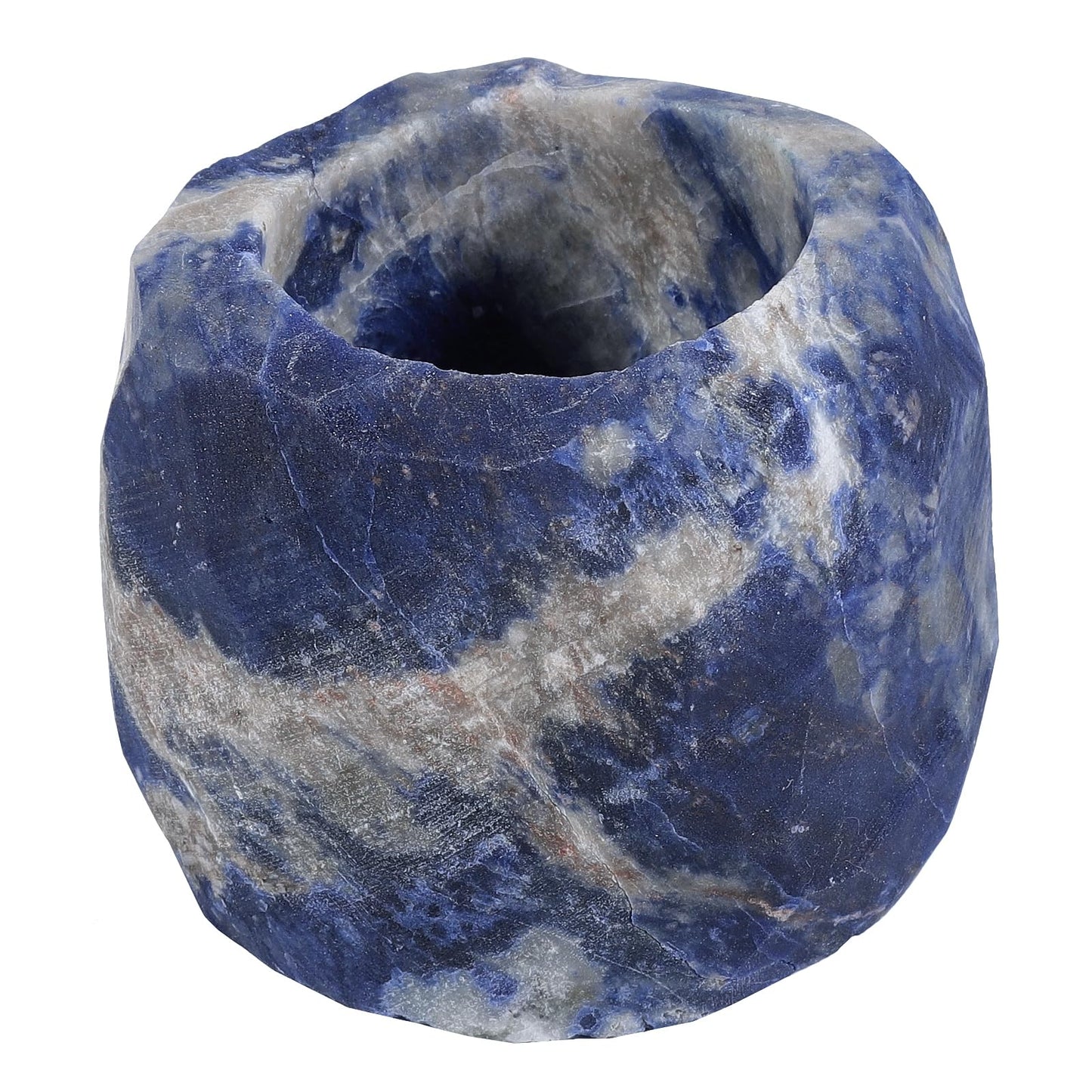 SUNYIK Natural Sodalite Tea Light Candle Holder Raw Crystal Air Plant Holder Desk Decor Figurine for Healing Meditation