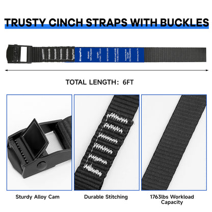 Cinch Strap, 6ft x 1 Inch Wide Lashing Straps with Buckles Adjustable Cam Straps, 1763lbs Heavy Duty Quick Pull Release Utility Nylon Black Cargo Tie Down Straps for Kayak Trucks Trailer Box, 12 Pack