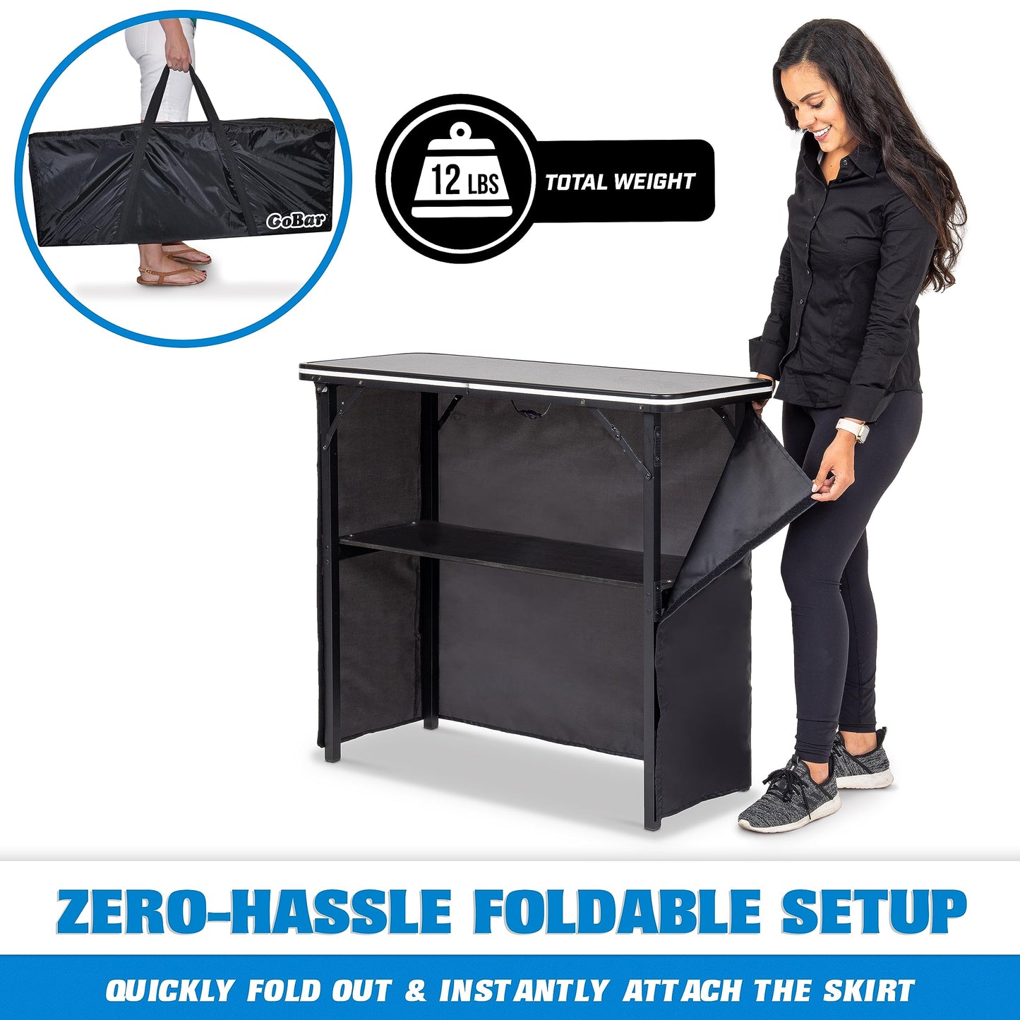 GoBar Portable Bar Table with Multi-Color LED Lights - Mobile Bartender Station for Events - Includes Carrying Case