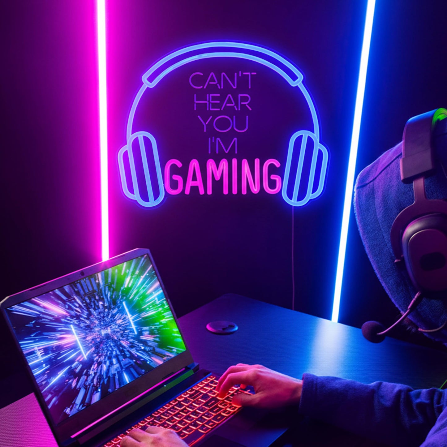 Kavaas Gaming Neon Sign, Can't Hear You I'm Gaming Headset LED Sign for Game Room Wall Decor - Headphone Neon Light Signs - Best Gamer Gifts for Teen Boys, Kids