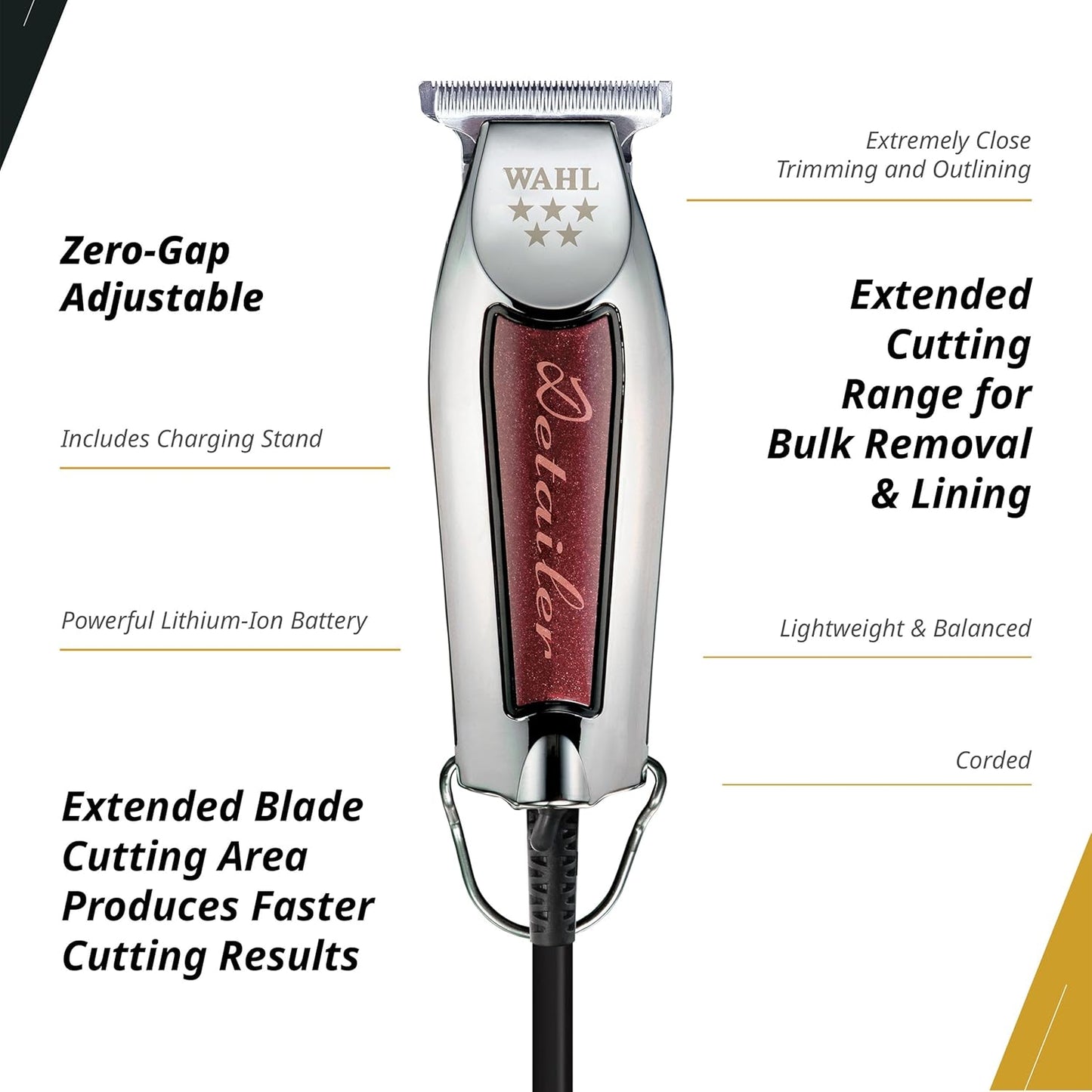 Wahl Professional Detailer Corded Trimmer Adjustable T Blade Lightweight Rotary Motor Complete Kit Burgundy