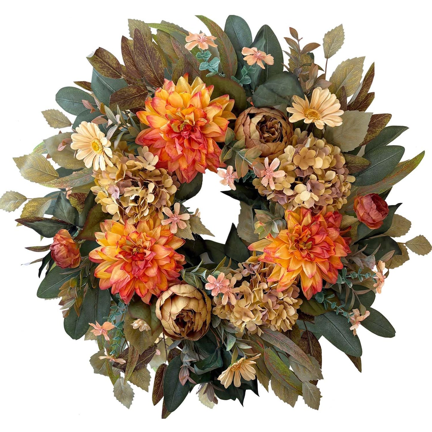WANNA-CUL 24in Fall Front Door Wreath Dahlia Hydrangea Peony Table Decor
