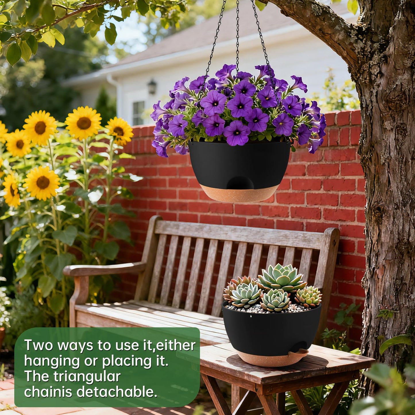 WUCEIAUU 13-inch Oversized Hanging Planter Set of Two,Planters for Indoor and Outdoor Plants.Place Plant pots Across Diverse Settings Including windowsills,Living Room,and Gardens.Black-Brown