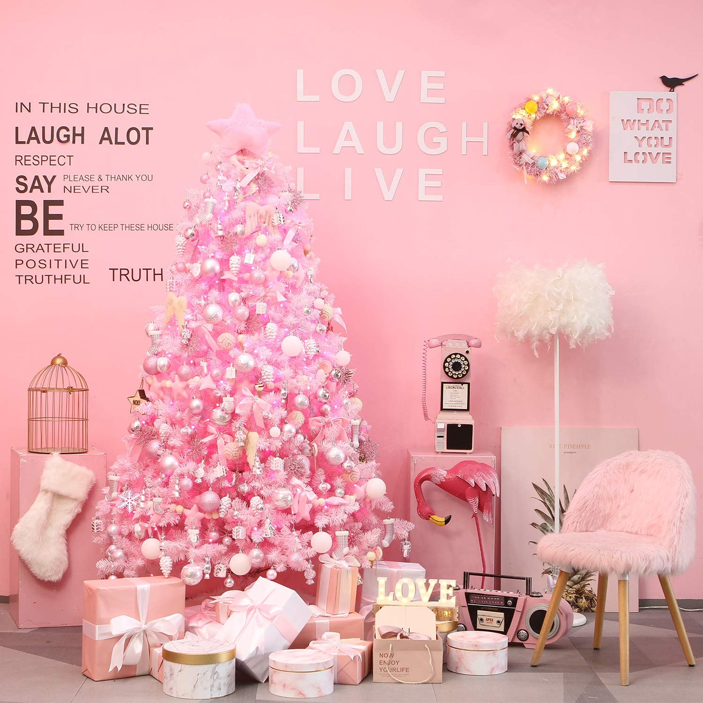 Sea Team 77-Pack Assorted Shatterproof Christmas Balls Christmas Ornaments Set Decorative Baubles Pendants with Reusable Hand-held Gift Package for Xmas Tree (Pink)