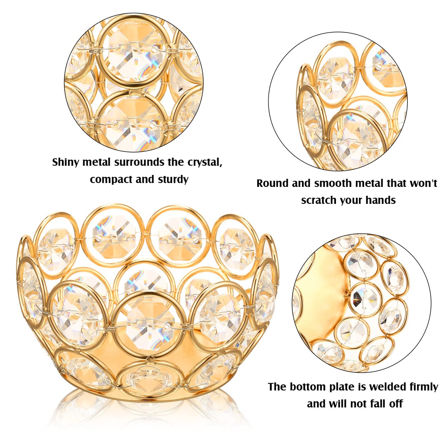 Potchen 30 Pcs Tea Light Candle Holders - Crystal Votive Candle Holders Tealight Jewel Bowl Stands Decorative Centerpiece for Wedding Party Home Table Decor (Gold)