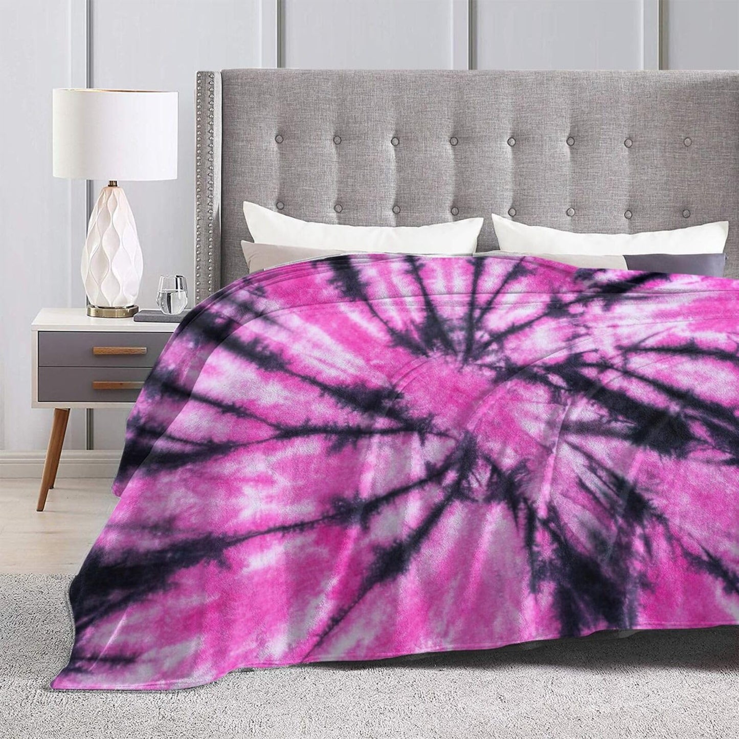 Gbuzozie Pink and Black Tie Dye Fleece Blanket Lightweight Ultra-Soft Throw Blanket for Sofa Couch Bed Camping Travel - Super Soft Cozy Microfiber Blanket 60"X50"
