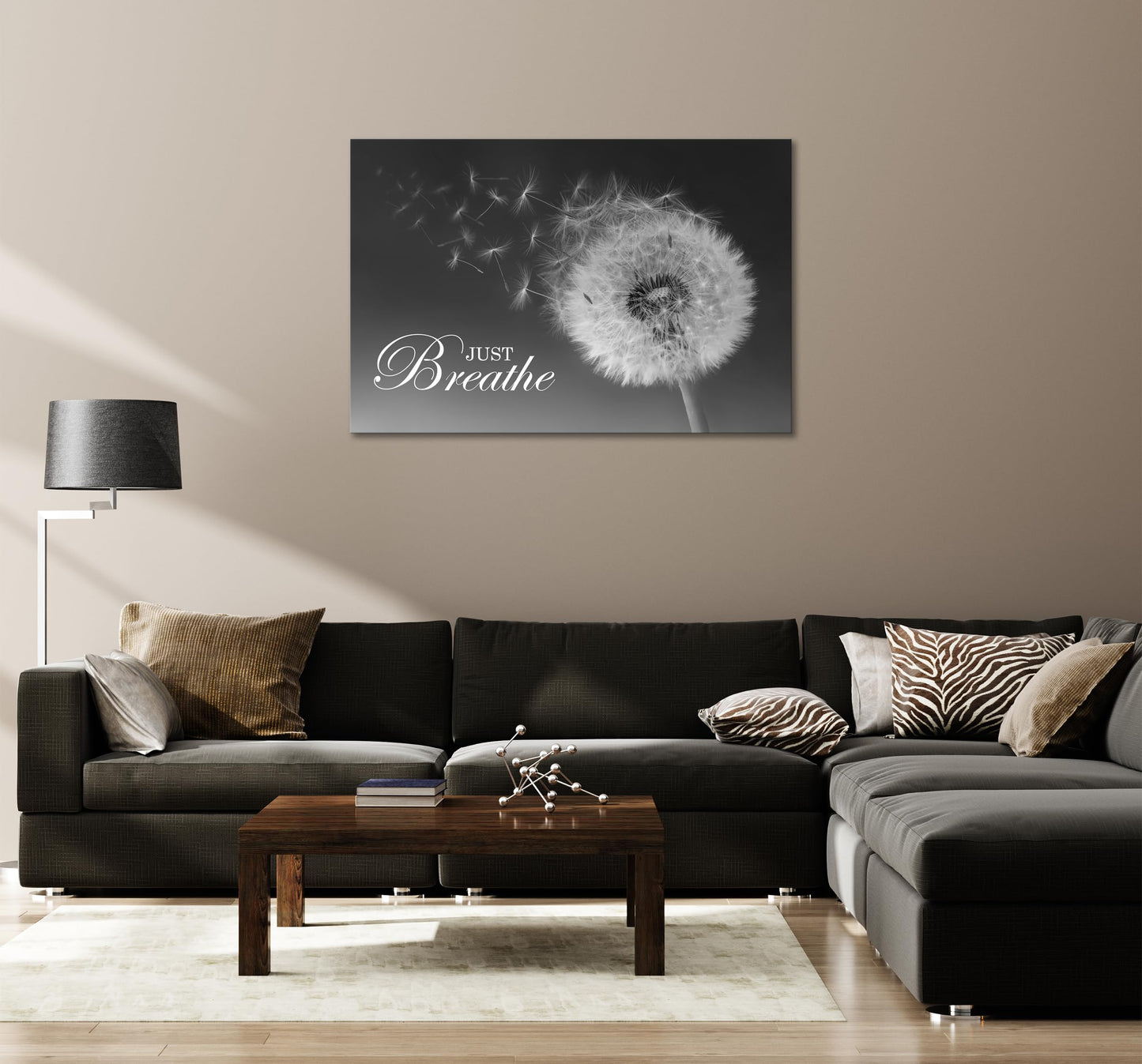 SKASNFAI Just Breathe Wall Art Zen Office Wall Decor Inspirational Yoga Quotes Positive Relax Artwork Picture Black and White Dandelion Posters Print for Meditation Room (16L x 24W)